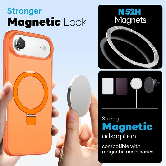 NORTHJO For iPhone Air Case with Magnetic Stand Compatible with MagSafe Translucent Matte Shockproof Phone Cover with 2Pcs Tempered Glass Protector + 2Pcs Lens Film - Orange - 2