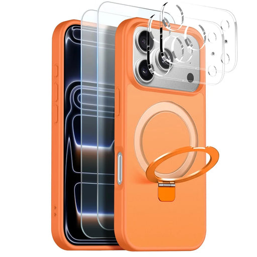 NORTHJO For iPhone 17 Pro Case with Magnetic Stand Compatible with MagSafe Translucent Matte Shockproof Phone Cover with 2Pcs Tempered Glass Protector + 2Pcs Lens Film - Orange - 1