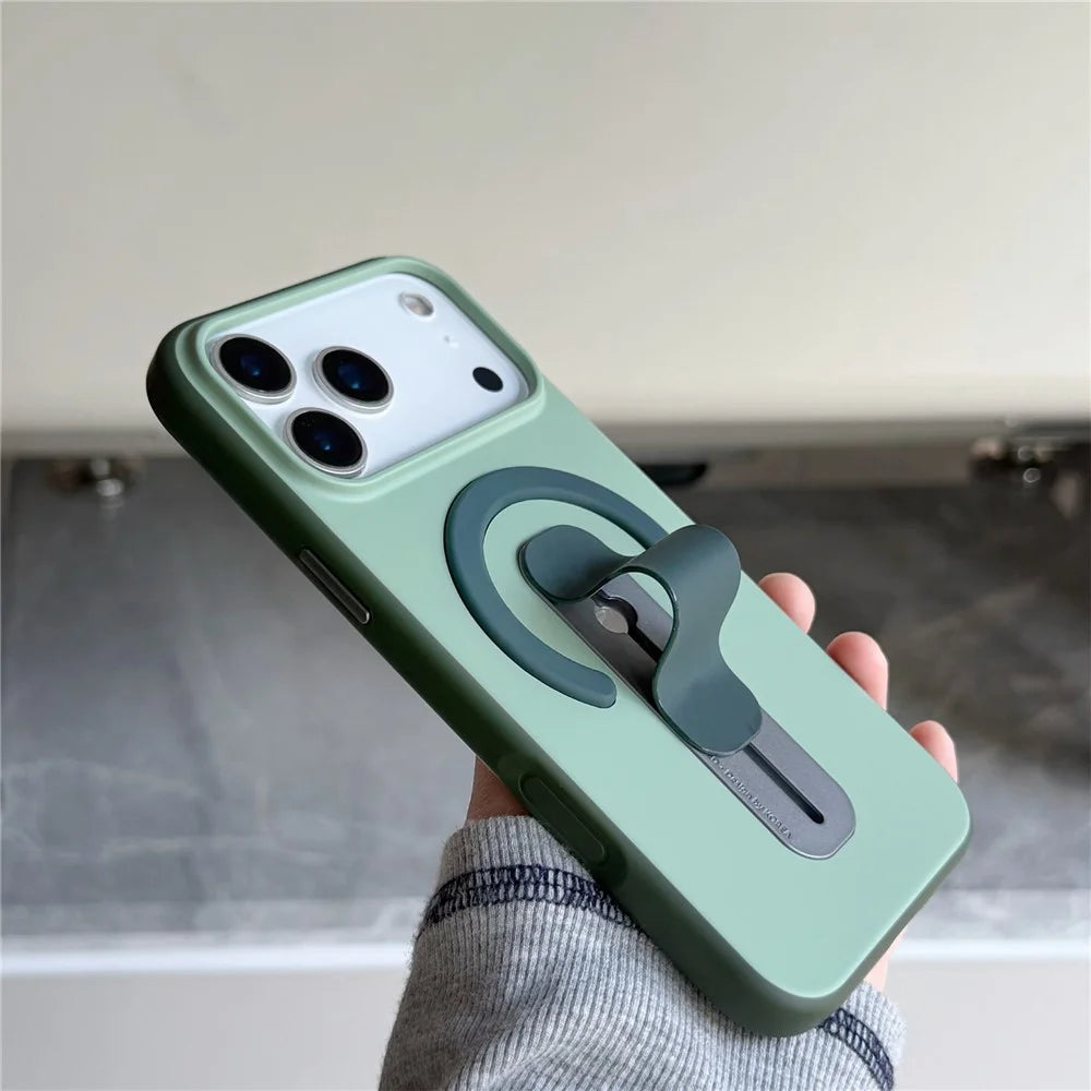 For iPhone 17 Pro Max Magnetic Case 2-in-1 Dual Color Shockproof Cover with Sliding Hidden Stand Compatible with Magsafe - Orange - 3