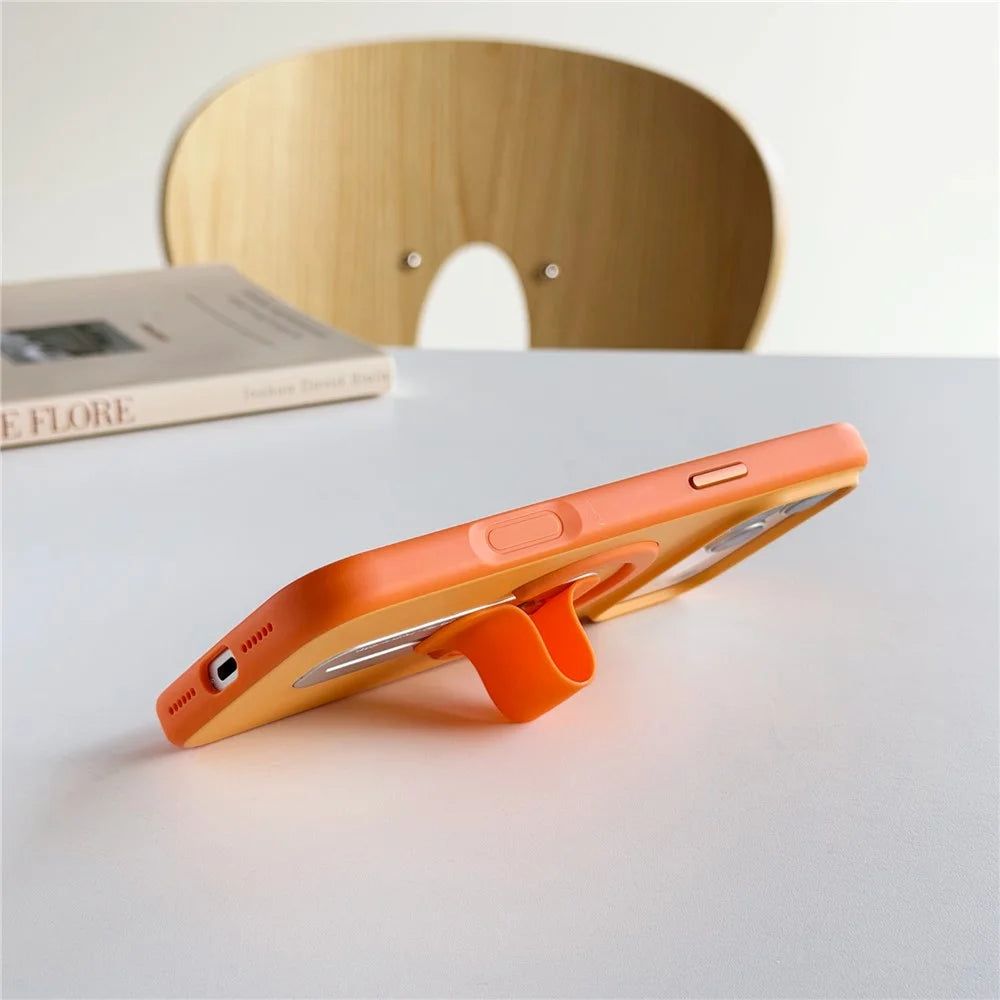 For iPhone 17 Pro Max Magnetic Case 2-in-1 Dual Color Shockproof Cover with Sliding Hidden Stand Compatible with Magsafe - Orange - 4