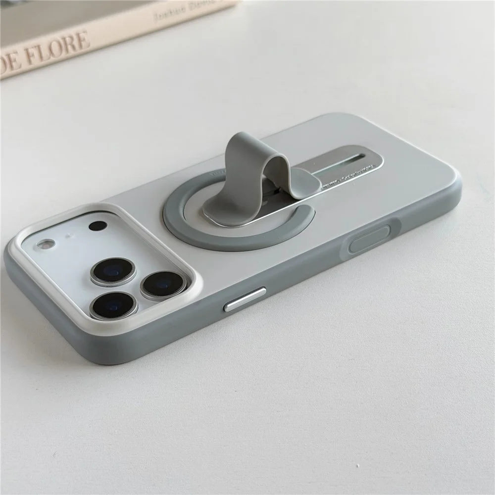 For iPhone 17 Pro Max Magnetic Case 2-in-1 Dual Color Shockproof Cover with Sliding Hidden Stand Compatible with Magsafe - Orange - 7
