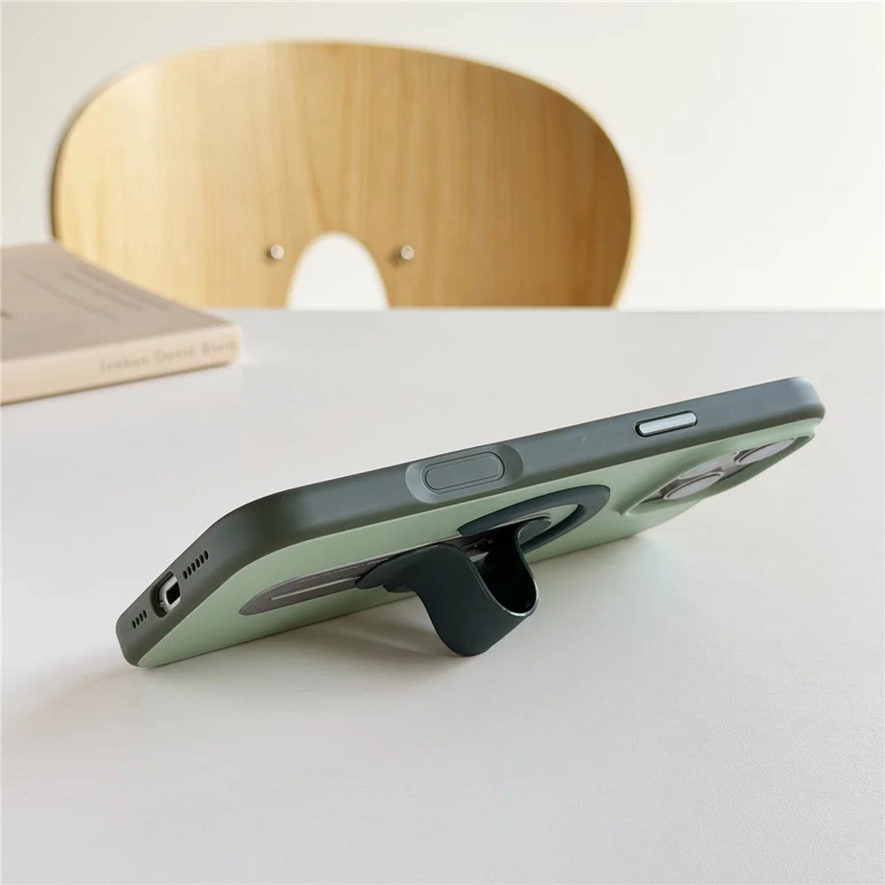For iPhone 16 Pro Magnetic Case 2-in-1 Dual Color Shockproof Cover with Sliding Hidden Stand Compatible with Magsafe - Orange - 4