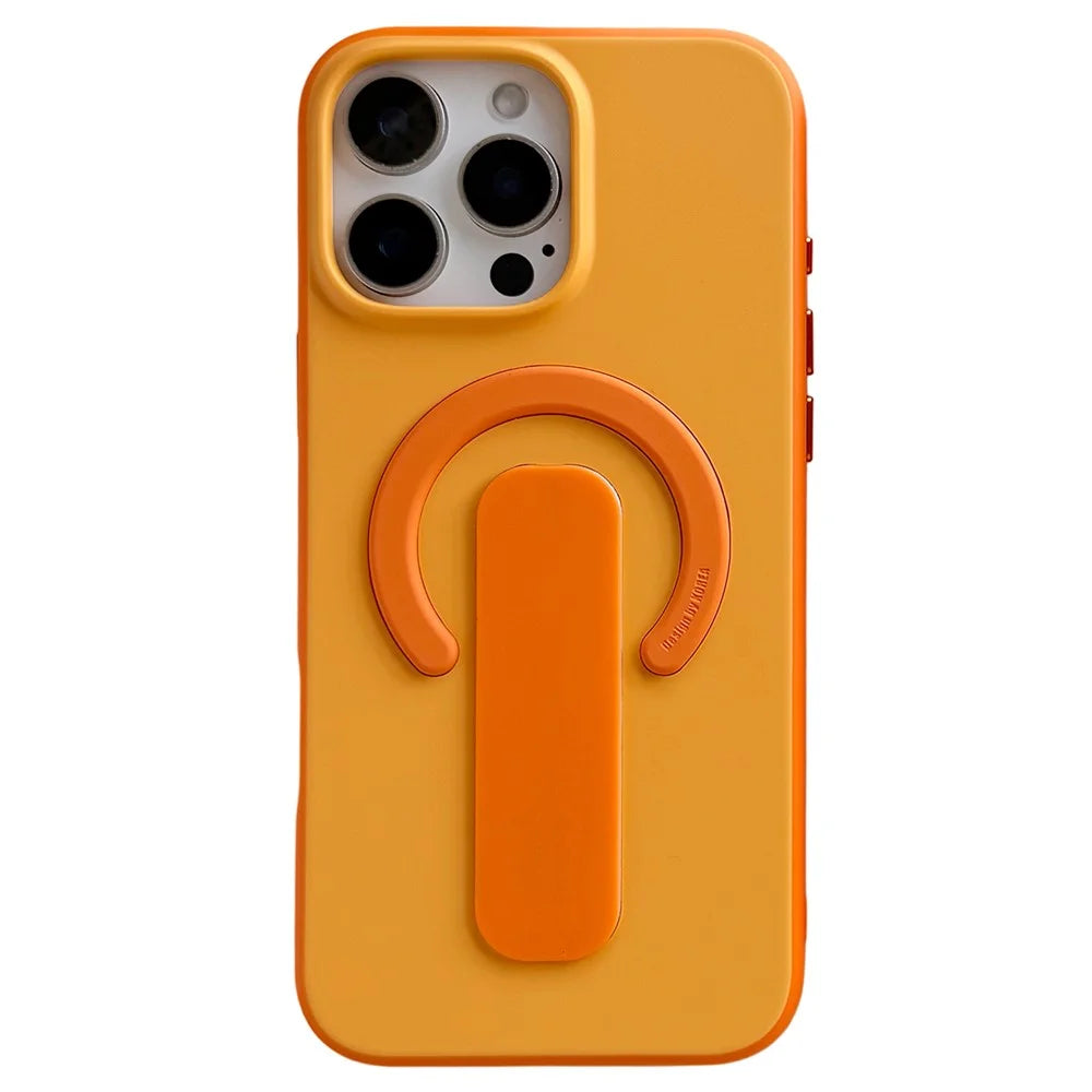 For iPhone 16 Pro Max Magnetic Case 2-in-1 Dual Color Shockproof Cover with Sliding Hidden Stand Compatible with Magsafe - Orange - 2