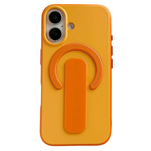 For iPhone 17 Magnetic Case 2-in-1 Dual Color Shockproof Cover with Sliding Hidden Stand Compatible with Magsafe - Orange - 1