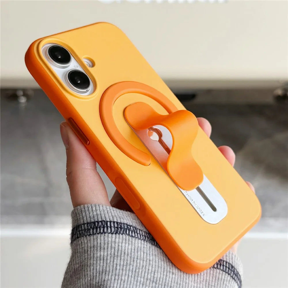 For iPhone 17 Magnetic Case 2-in-1 Dual Color Shockproof Cover with Sliding Hidden Stand Compatible with Magsafe - Orange - 4