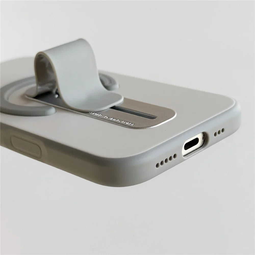 For iPhone 17 Magnetic Case 2-in-1 Dual Color Shockproof Cover with Sliding Hidden Stand Compatible with Magsafe - Orange - 6