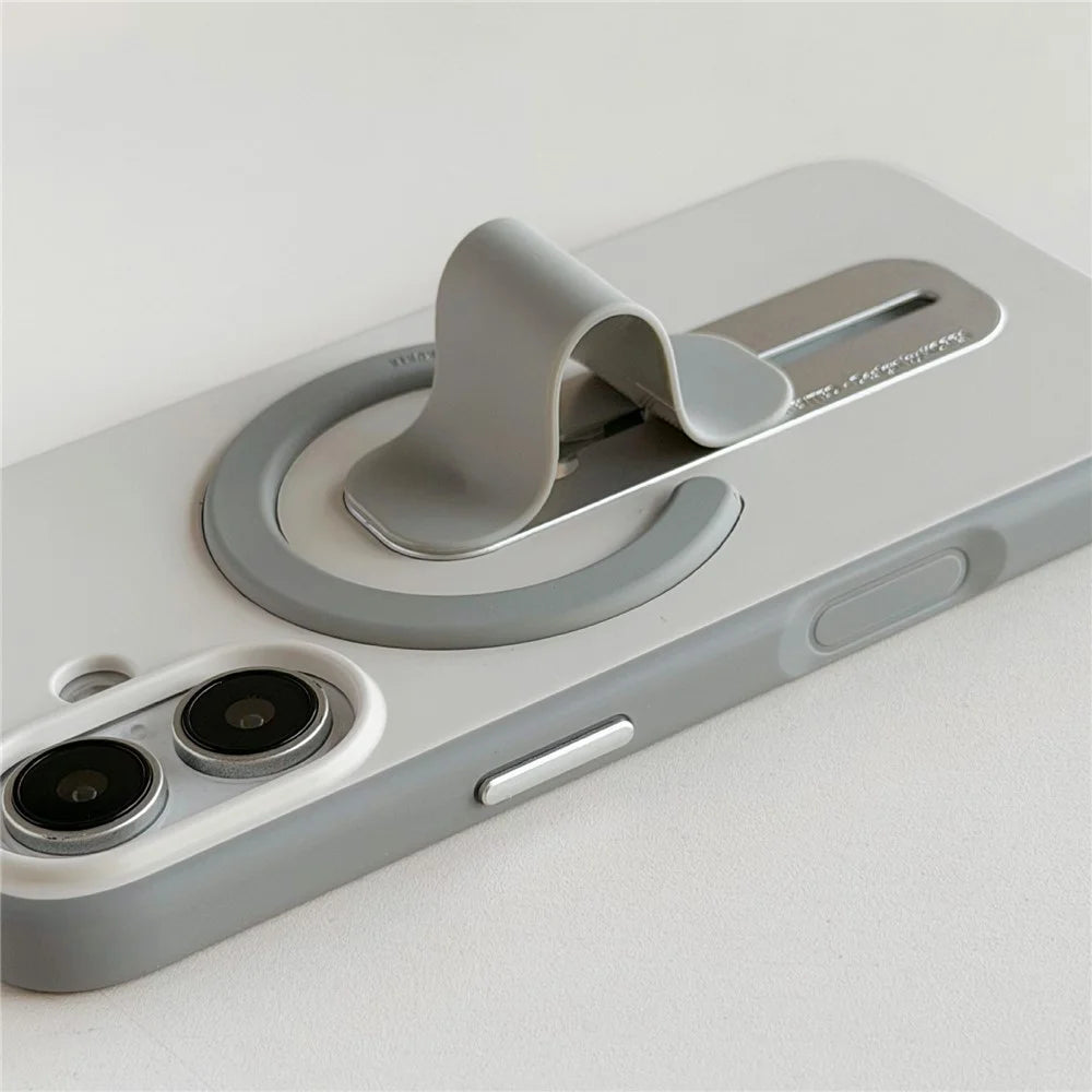 For iPhone 17 Magnetic Case 2-in-1 Dual Color Shockproof Cover with Sliding Hidden Stand Compatible with Magsafe - Orange - 7