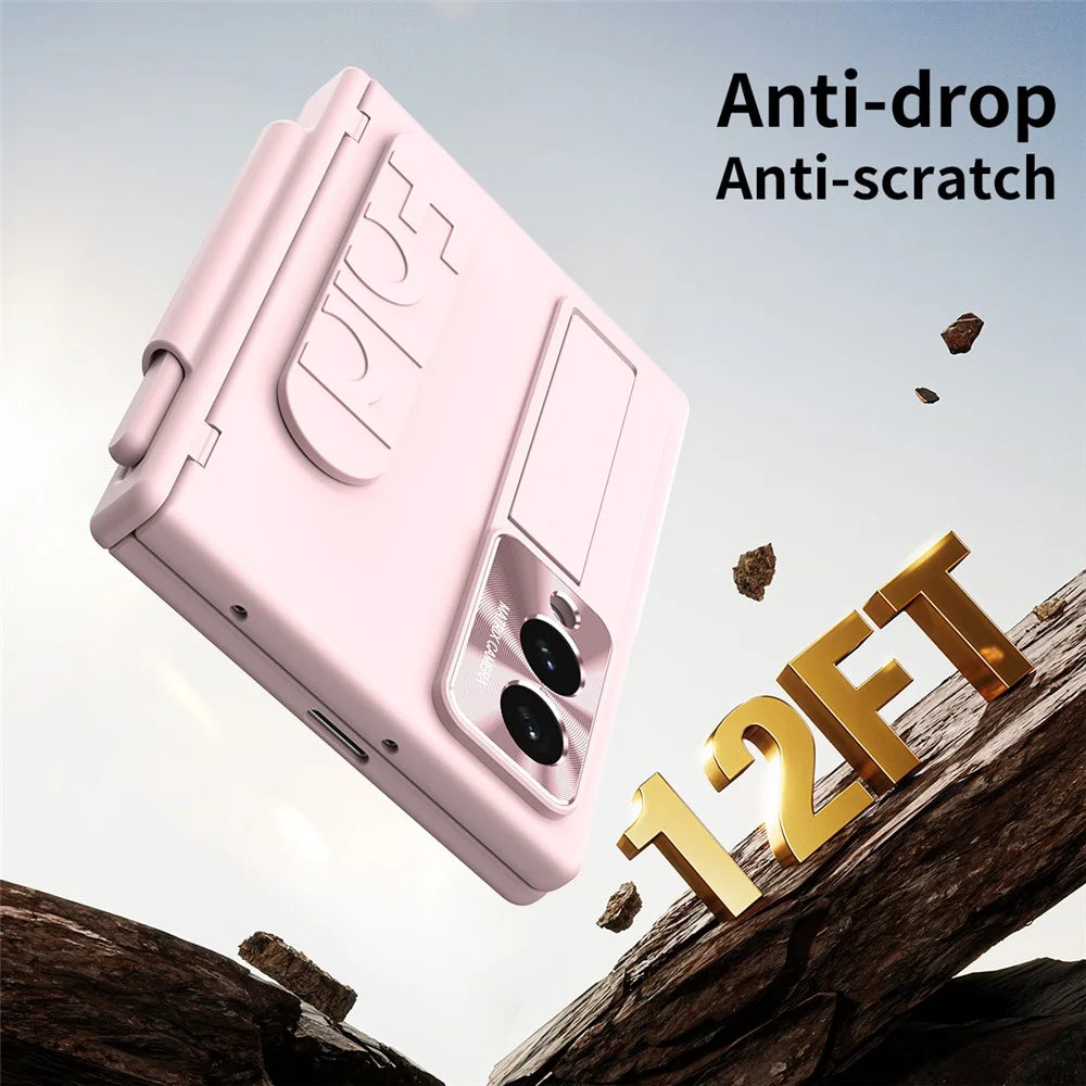 For Samsung Galaxy Z Fold8 Case Kickstand Wristband Hard PC Phone Cover with Pen Slot / Stylus - Pink - 7