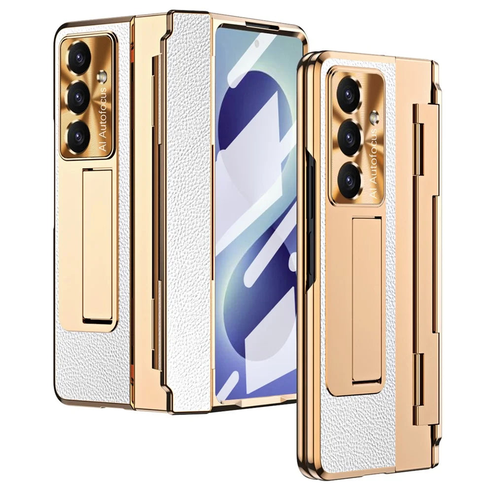 For Samsung Galaxy Z Fold8 Ultra Case Hinge Protection Leather + PC Shockproof Cover with Screen Protector - White - 1