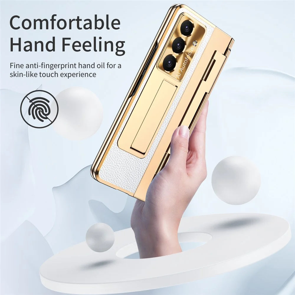 For Samsung Galaxy Z Fold8 Ultra Case Hinge Protection Leather + PC Shockproof Cover with Screen Protector - White - 2