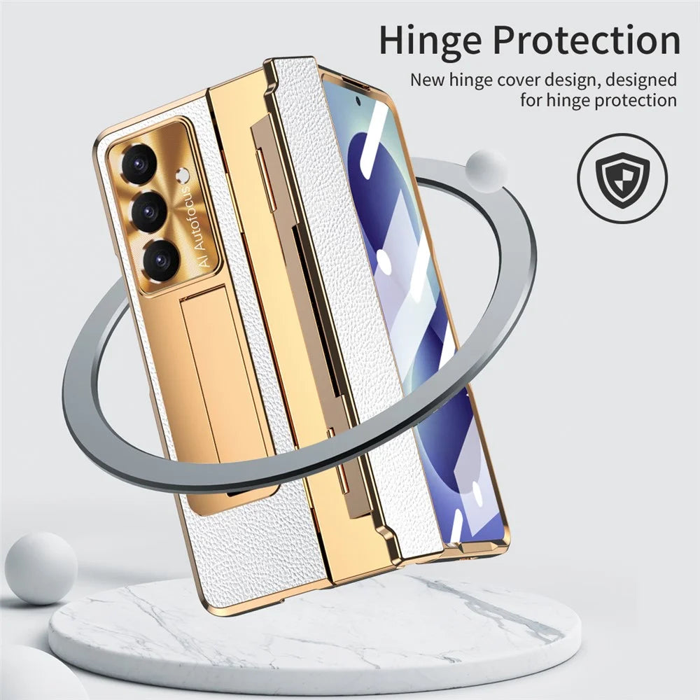 For Samsung Galaxy Z Fold8 Ultra Case Hinge Protection Leather + PC Shockproof Cover with Screen Protector - White - 3