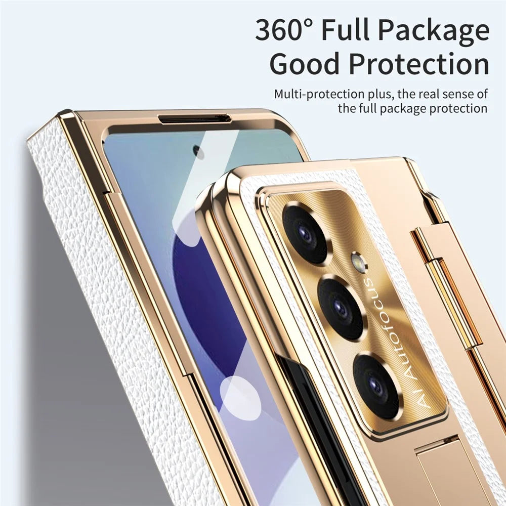 For Samsung Galaxy Z Fold8 Ultra Case Hinge Protection Leather + PC Shockproof Cover with Screen Protector - White - 4