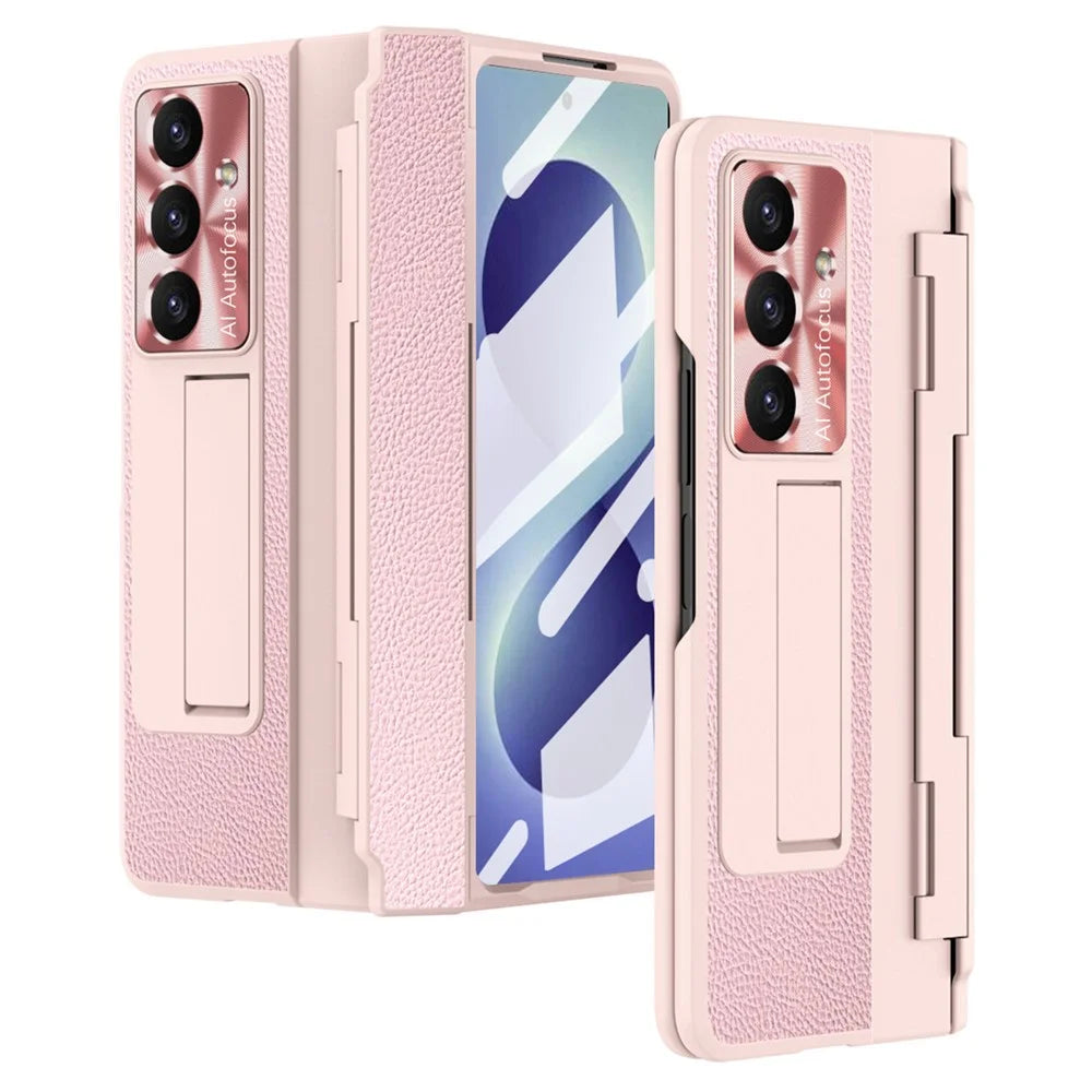 For Samsung Galaxy Z Fold8 Ultra Case Leather + PC Full Protective Phone Cover Cover with Screen Protector - Pink - 1
