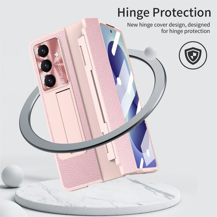 For Samsung Galaxy Z Fold8 Ultra Case Leather + PC Full Protective Phone Cover Cover with Screen Protector - Pink - 3
