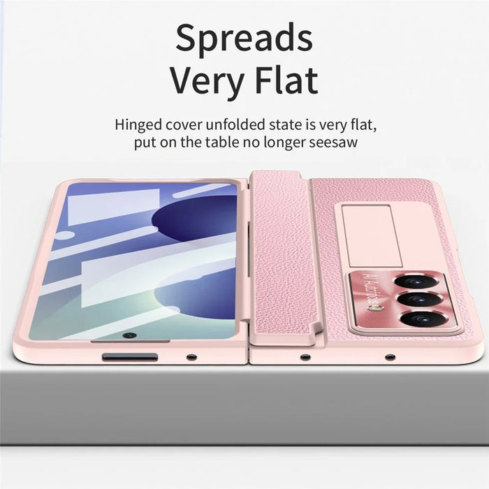 For Samsung Galaxy Z Fold8 Ultra Case Leather + PC Full Protective Phone Cover Cover with Screen Protector - Pink - 6