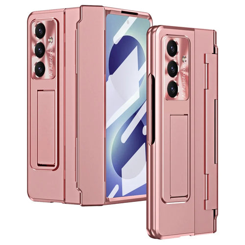 For Samsung Galaxy Z Fold8 Ultra Case Hinge Protection Hard PC Phone Cover with Screen Film - Rose Gold - 1
