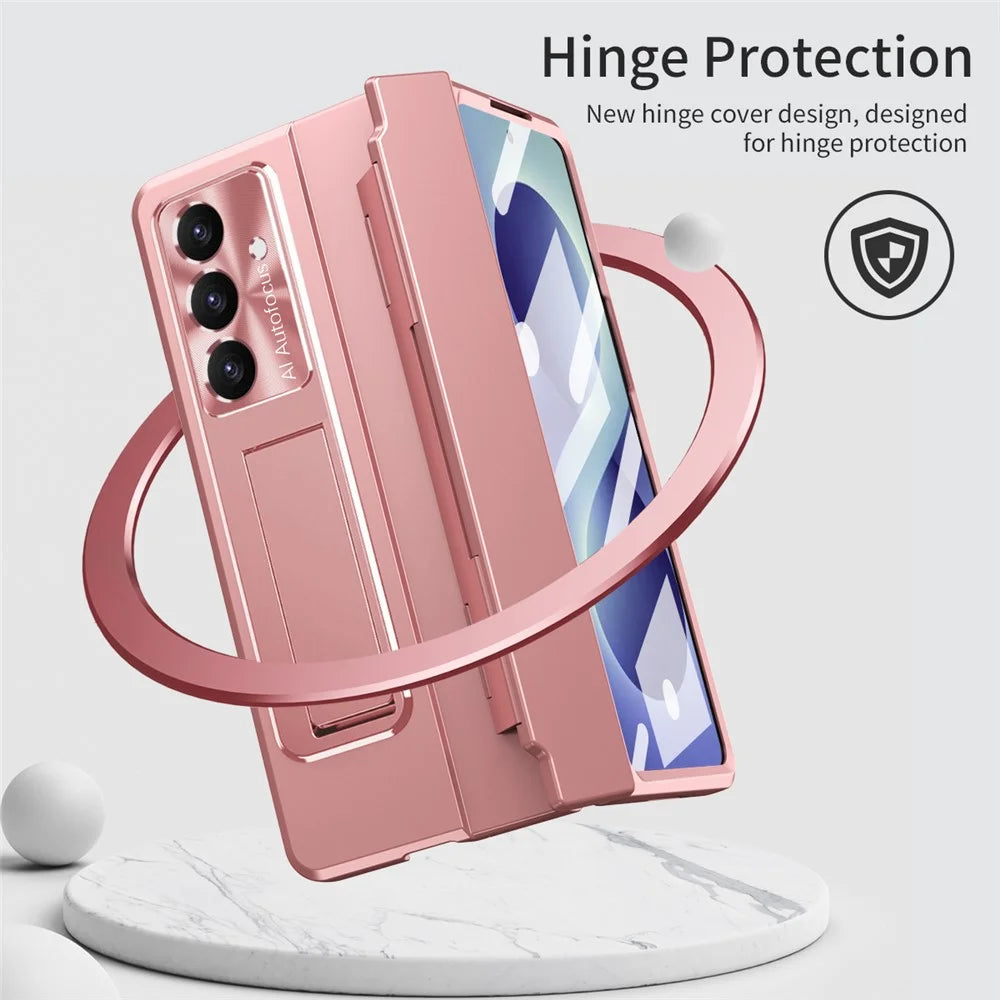 For Samsung Galaxy Z Fold8 Ultra Case Hinge Protection Hard PC Phone Cover with Screen Film - Rose Gold - 3