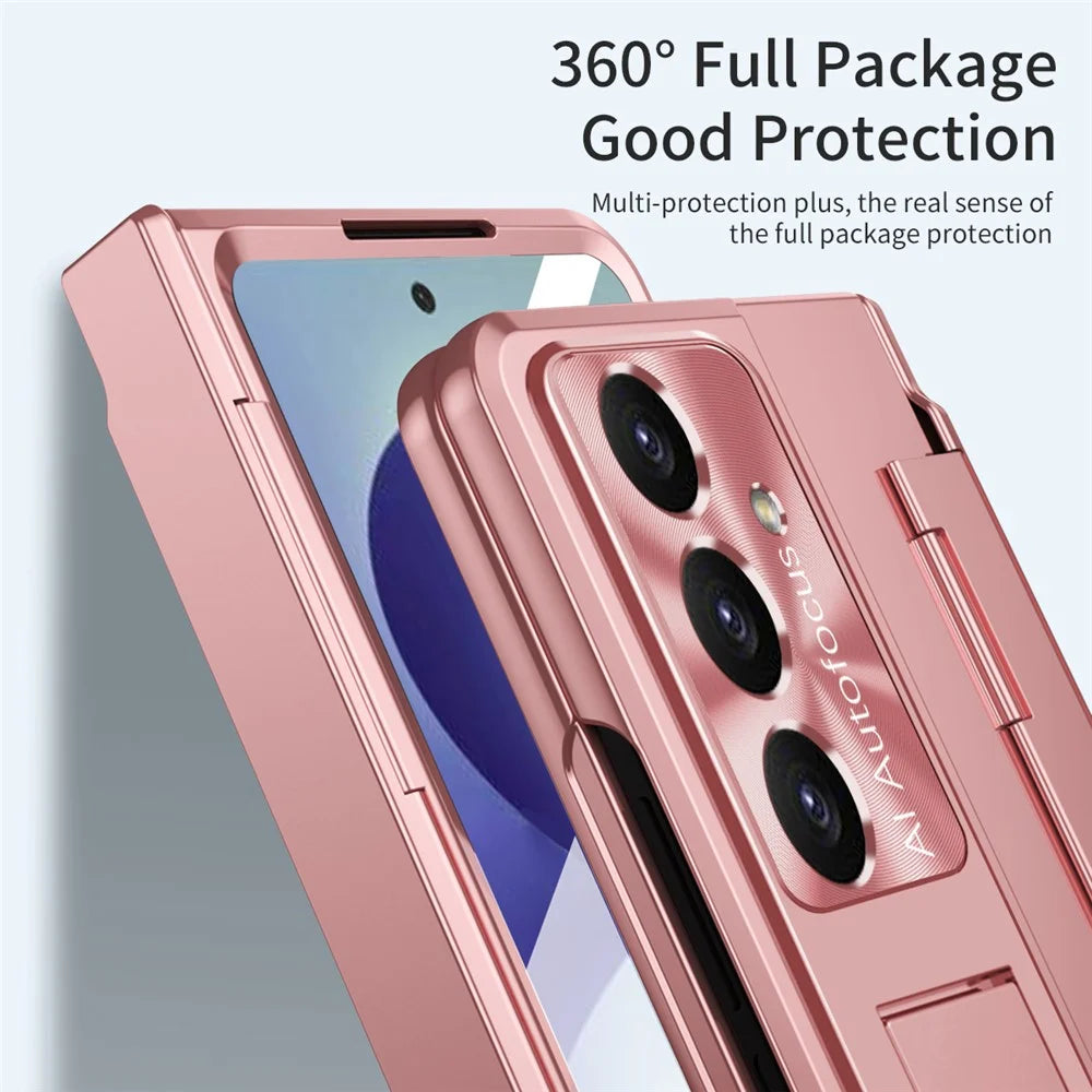 For Samsung Galaxy Z Fold8 Ultra Case Hinge Protection Hard PC Phone Cover with Screen Film - Rose Gold - 4