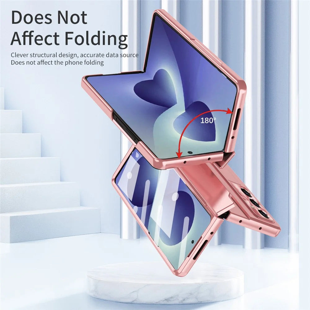 For Samsung Galaxy Z Fold8 Ultra Case Hinge Protection Hard PC Phone Cover with Screen Film - Rose Gold - 5