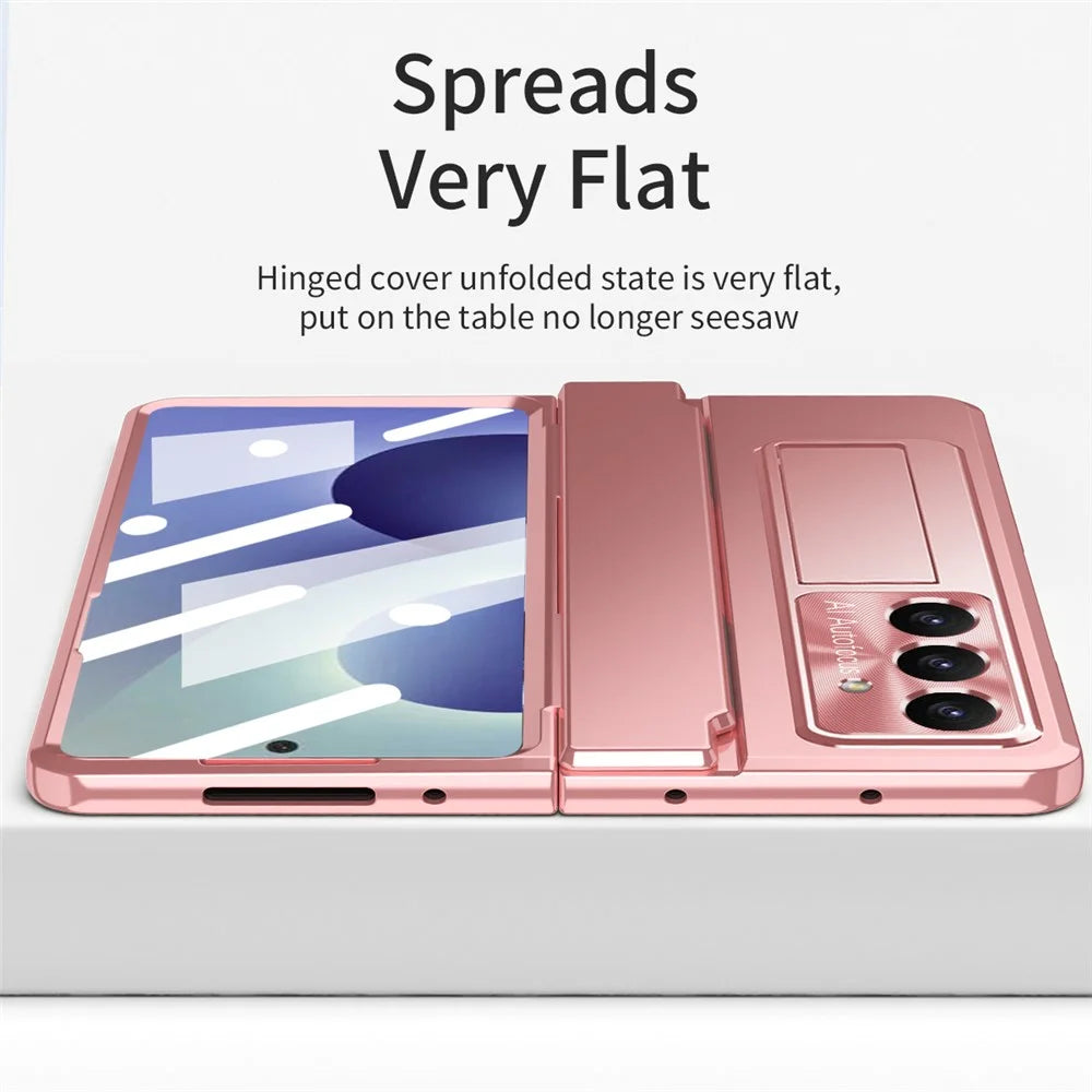 For Samsung Galaxy Z Fold8 Ultra Case Hinge Protection Hard PC Phone Cover with Screen Film - Rose Gold - 6