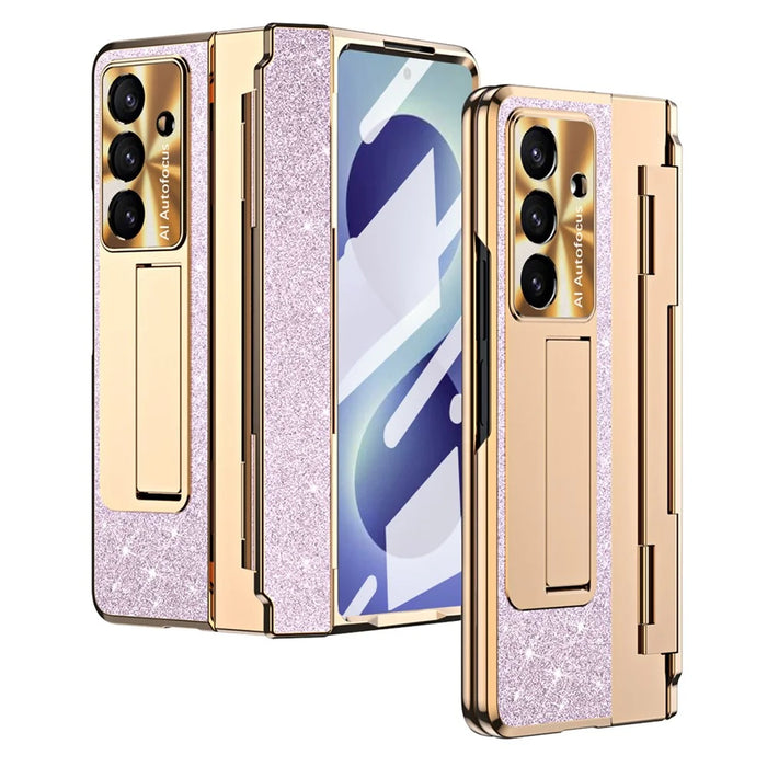 For Samsung Galaxy Z Fold8 Ultra Case with Kickstand Hinge Protection Rhinestone Glitter PC Phone Cover - Pink - 1