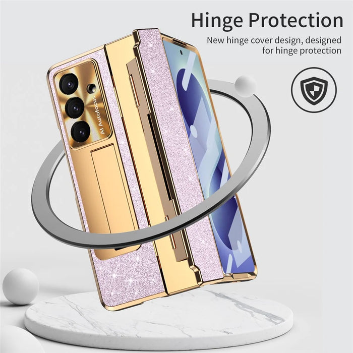 For Samsung Galaxy Z Fold8 Ultra Case with Kickstand Hinge Protection Rhinestone Glitter PC Phone Cover - Pink - 3