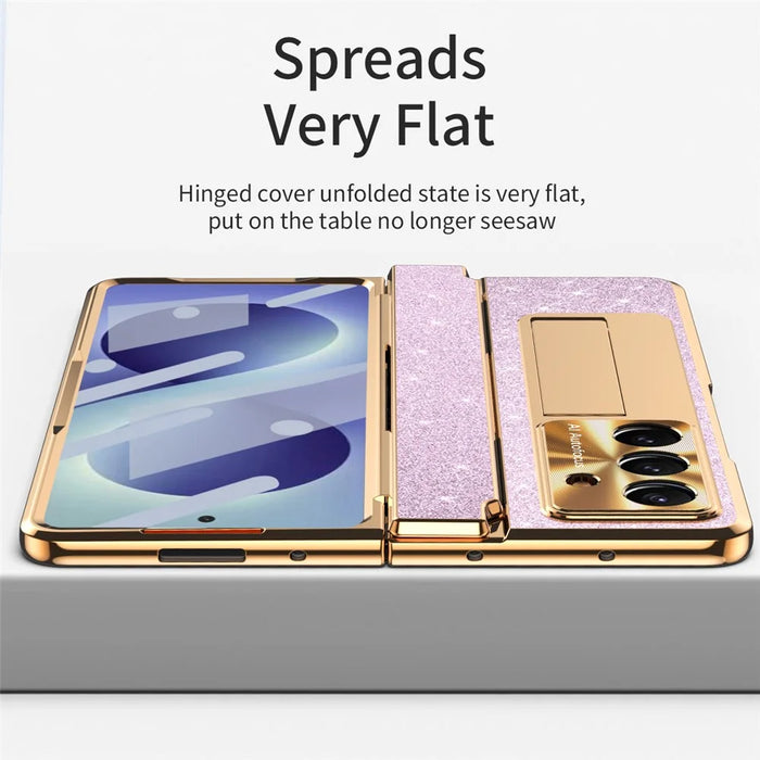 For Samsung Galaxy Z Fold8 Ultra Case with Kickstand Hinge Protection Rhinestone Glitter PC Phone Cover - Pink - 6