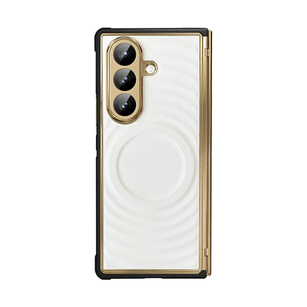 For Samsung Galaxy Z Fold8 Ultra Magnetic Case Leather Coated TPU PC Phone Cover with Tempered Glass Film - White - 2
