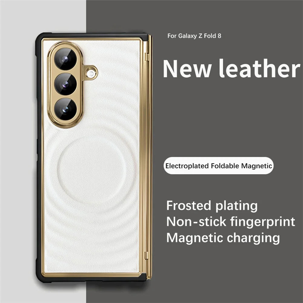 For Samsung Galaxy Z Fold8 Ultra Magnetic Case Leather Coated TPU PC Phone Cover with Tempered Glass Film - White - 3