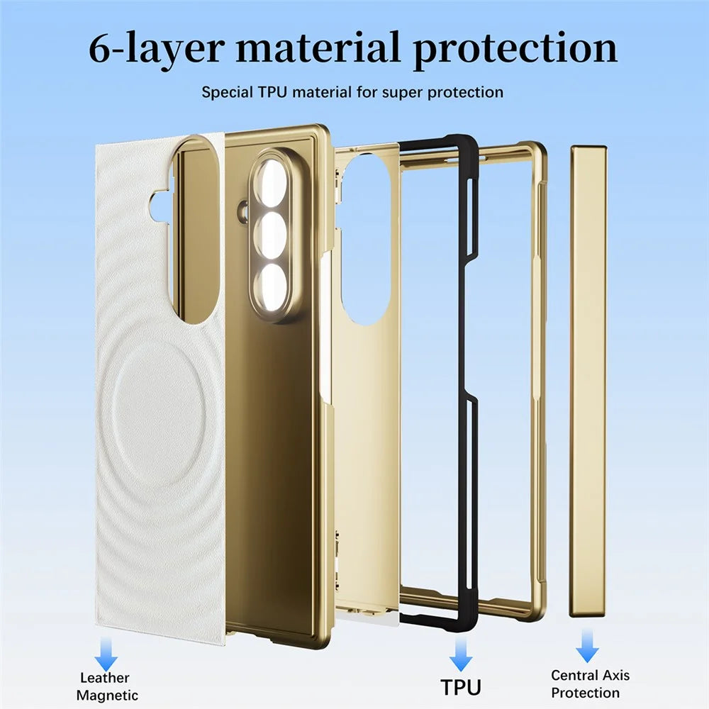 For Samsung Galaxy Z Fold8 Ultra Magnetic Case Leather Coated TPU PC Phone Cover with Tempered Glass Film - White - 6