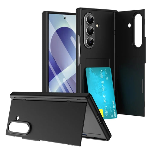 For Samsung Galaxy Z Fold8 Ultra Case with Tempered Glass Film Card Holder Stand Wallet Cover - Black - 1