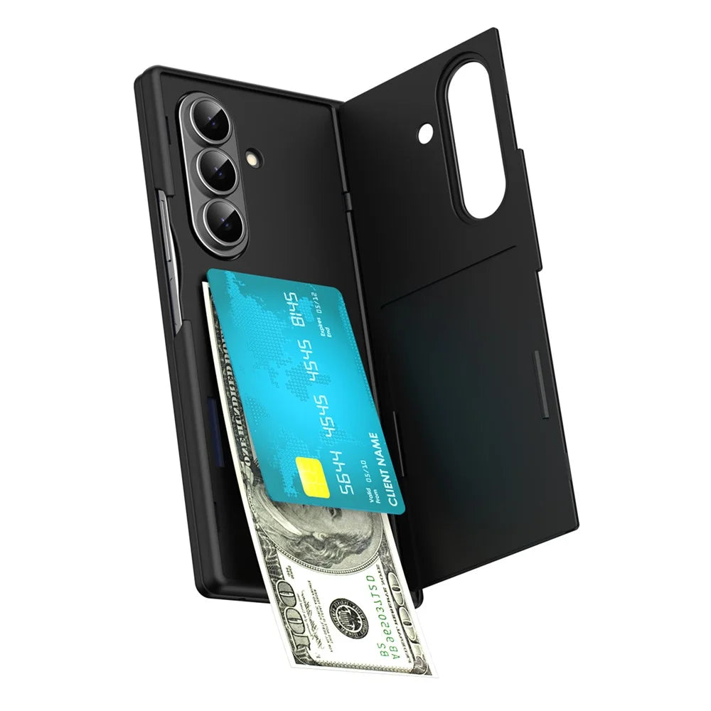 For Samsung Galaxy Z Fold8 Ultra Case with Tempered Glass Film Card Holder Stand Wallet Cover - Black - 2