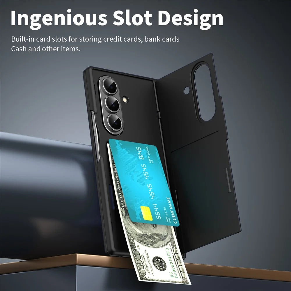 For Samsung Galaxy Z Fold8 Ultra Case with Tempered Glass Film Card Holder Stand Wallet Cover - Black - 4