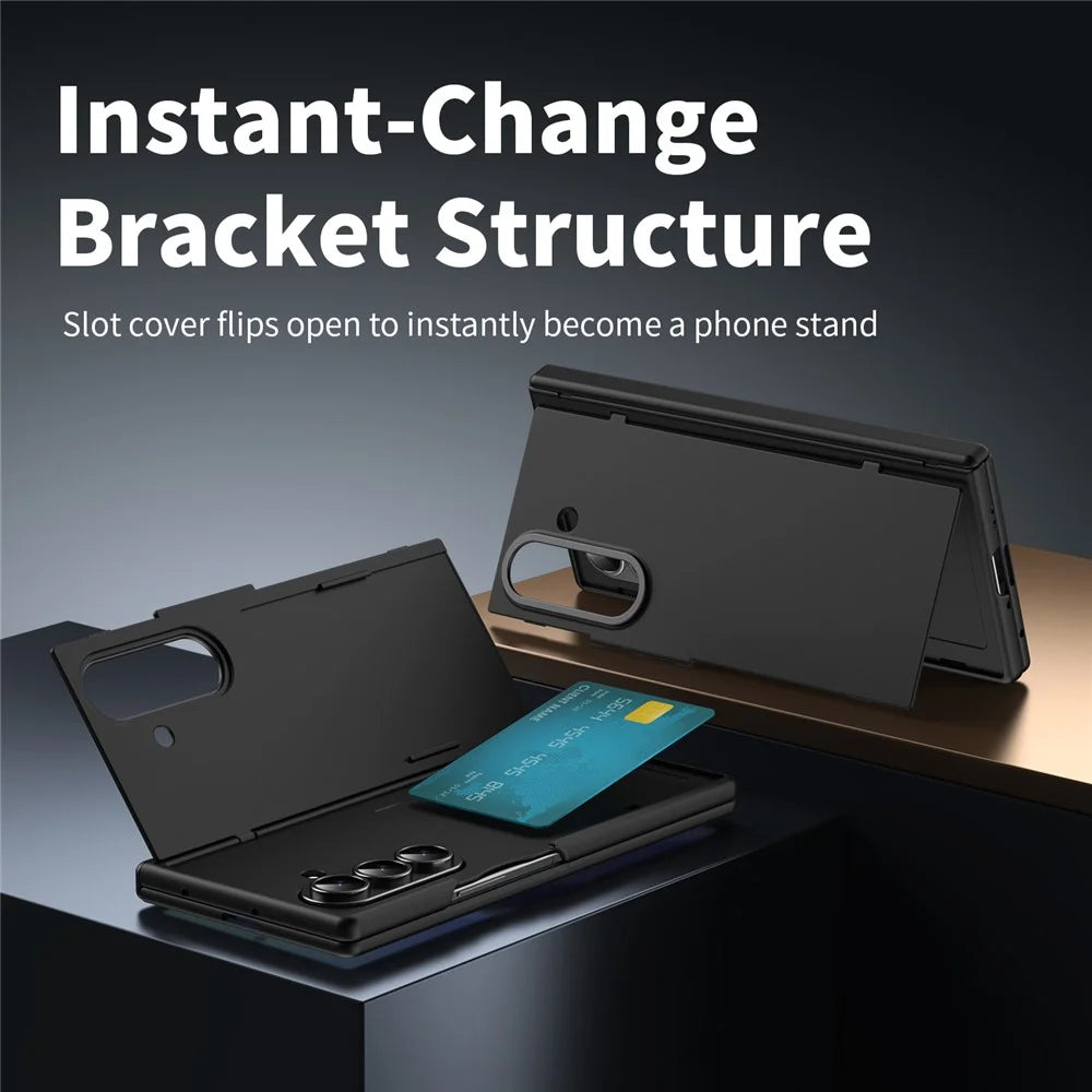 For Samsung Galaxy Z Fold8 Ultra Case with Tempered Glass Film Card Holder Stand Wallet Cover - Black - 5