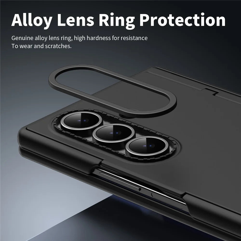 For Samsung Galaxy Z Fold8 Ultra Case with Tempered Glass Film Card Holder Stand Wallet Cover - Black - 6
