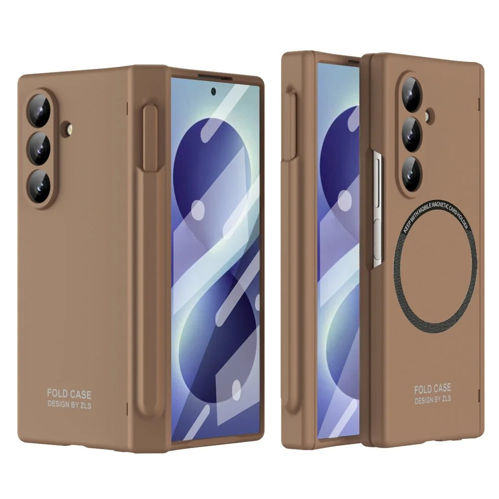 For Samsung Galaxy Z Fold8 Ultra Magnetic Case All-inclusive Shockproof Protective Cover with Tempered Glass Film / Stylus - Caramel - 1