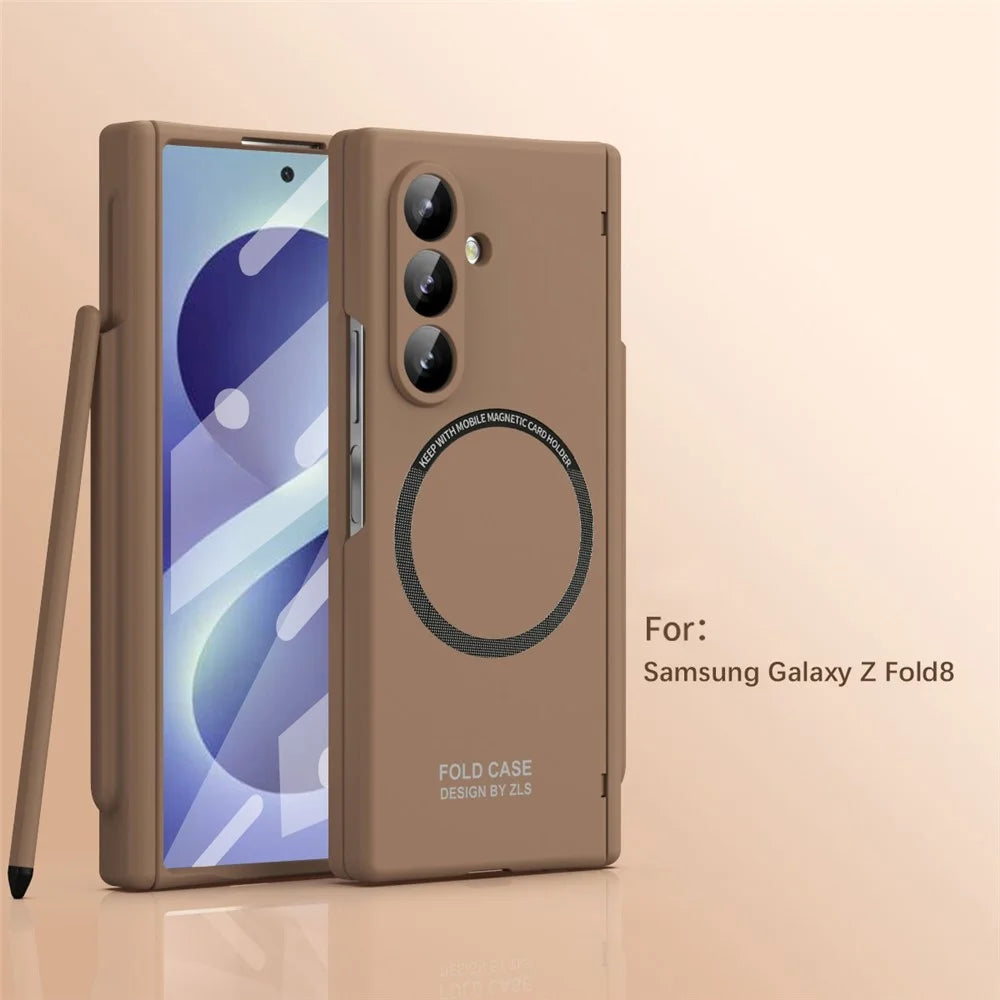 For Samsung Galaxy Z Fold8 Ultra Magnetic Case All-inclusive Shockproof Protective Cover with Tempered Glass Film / Stylus - Caramel - 3