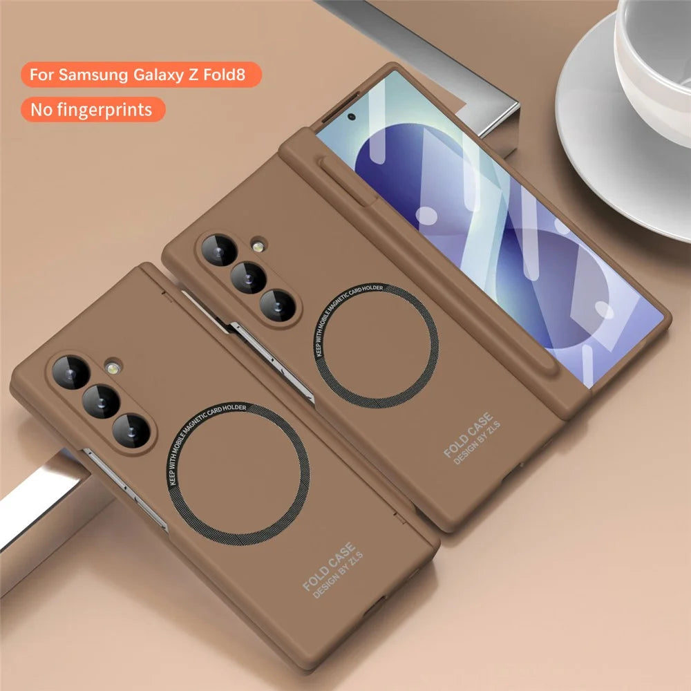 For Samsung Galaxy Z Fold8 Ultra Magnetic Case All-inclusive Shockproof Protective Cover with Tempered Glass Film / Stylus - Caramel - 4