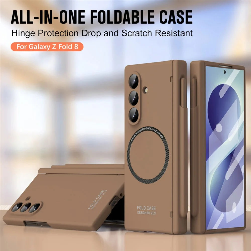 For Samsung Galaxy Z Fold8 Ultra Magnetic Case All-inclusive Shockproof Protective Cover with Tempered Glass Film / Stylus - Caramel - 5