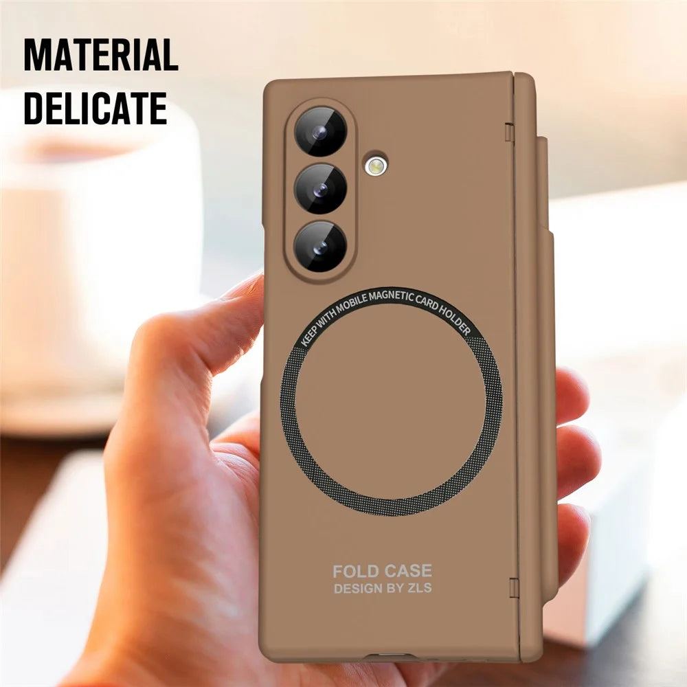 For Samsung Galaxy Z Fold8 Ultra Magnetic Case All-inclusive Shockproof Protective Cover with Tempered Glass Film / Stylus - Caramel - 6