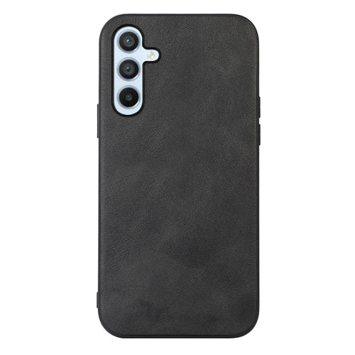 For Samsung Galaxy A54 5G Cowhide Texture PU Leather Coating Phone Case Hard PC Soft TPU Scratch-resistant Phone Back Cover - Black - 1