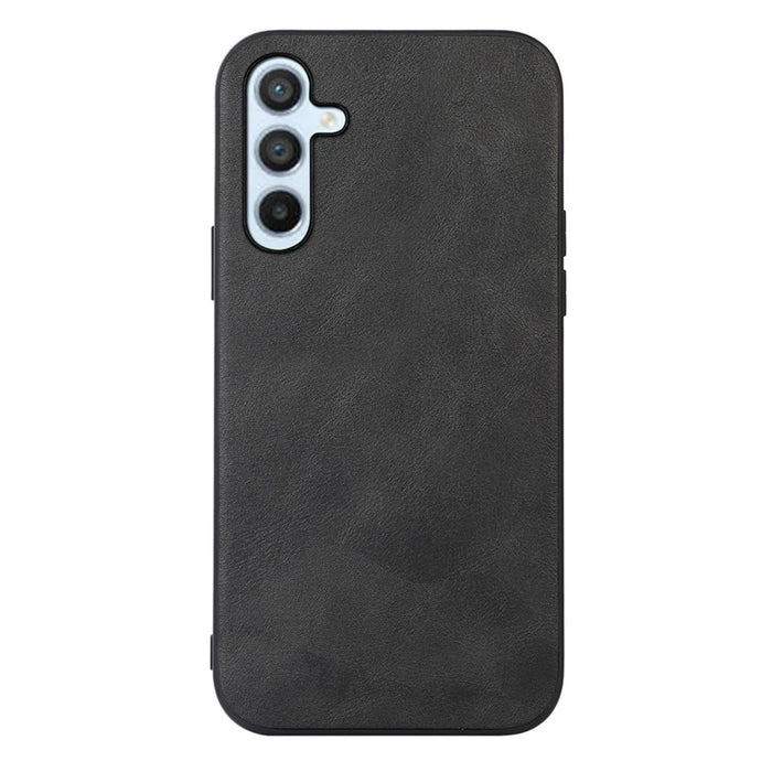 For Samsung Galaxy A54 5G Cowhide Texture PU Leather Coating Phone Case Hard PC Soft TPU Scratch-resistant Phone Back Cover - Black - 1