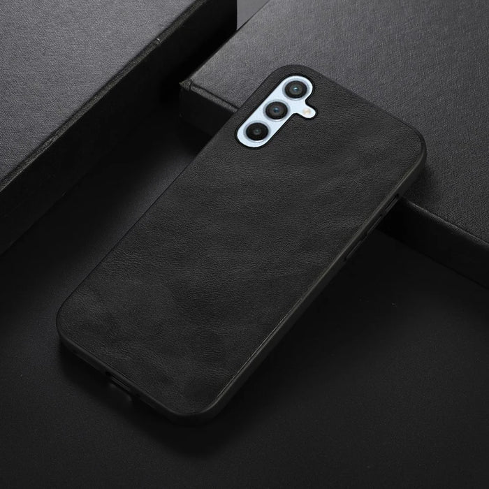 For Samsung Galaxy A54 5G Cowhide Texture PU Leather Coating Phone Case Hard PC Soft TPU Scratch-resistant Phone Back Cover - Black - 2
