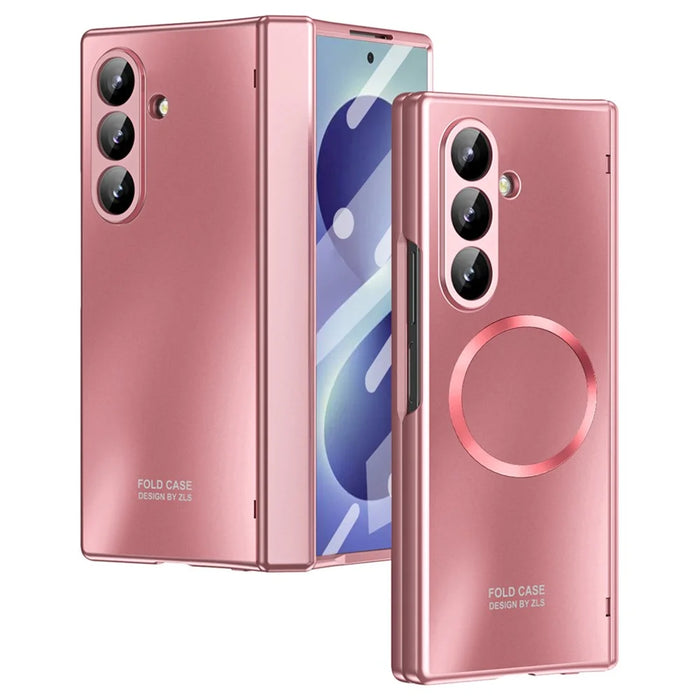 For Samsung Galaxy Z Fold8 Ultra Magnetic Case Electroplated PC Shockproof Protective Cover with Tempered Glass Film - Rose Gold - 2