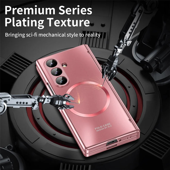 For Samsung Galaxy Z Fold8 Ultra Magnetic Case Electroplated PC Shockproof Protective Cover with Tempered Glass Film - Rose Gold - 3