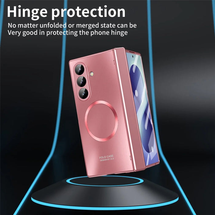 For Samsung Galaxy Z Fold8 Ultra Magnetic Case Electroplated PC Shockproof Protective Cover with Tempered Glass Film - Rose Gold - 4