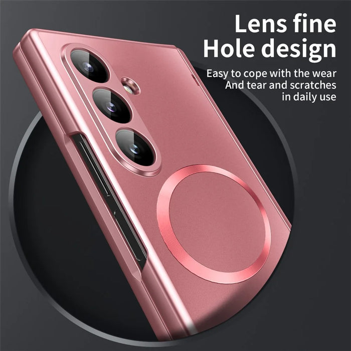 For Samsung Galaxy Z Fold8 Ultra Magnetic Case Electroplated PC Shockproof Protective Cover with Tempered Glass Film - Rose Gold - 5