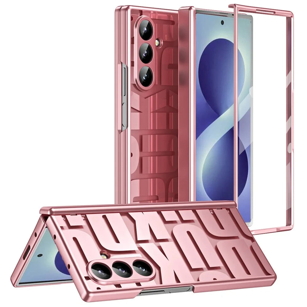 For Samsung Galaxy Z Fold8 Ultra Case Electroplating PC Phone Cover with Tempered Glass Film - Rose Gold - 1