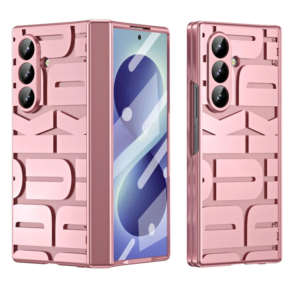 For Samsung Galaxy Z Fold8 Ultra Case Electroplating PC Phone Cover with Tempered Glass Film - Rose Gold - 2