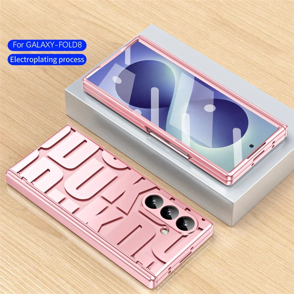 For Samsung Galaxy Z Fold8 Ultra Case Electroplating PC Phone Cover with Tempered Glass Film - Rose Gold - 3